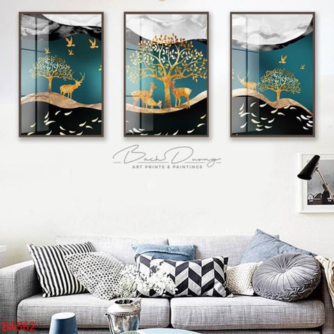  Bộ 3 bức tranh Hươu nghệ thuật hiện đại BA562 