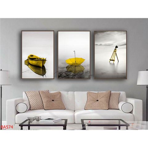 Bộ 3 bức tranh Thuyền, Dù, Giá đỡ tranh BA574 