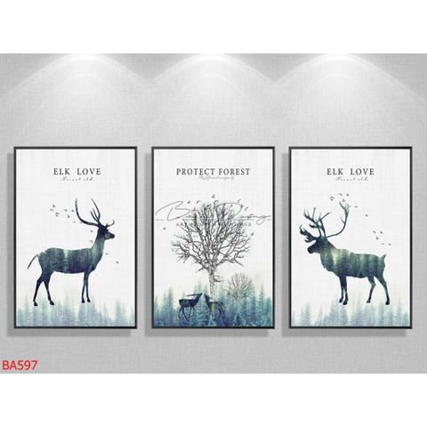  Bộ 3 bức tranh Hươu nghệ thuật hiện đại BA597 