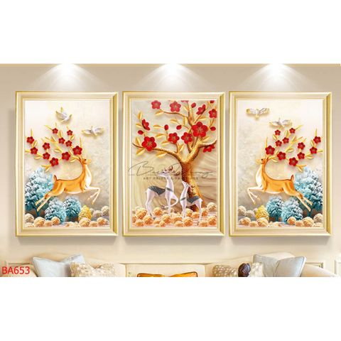  Tranh trang trí bộ ba bức hưu hoa BA653 