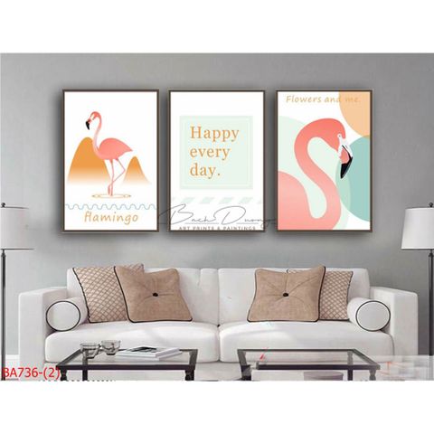  Bộ 3 bức tranh trang trí chim hạc BA736 