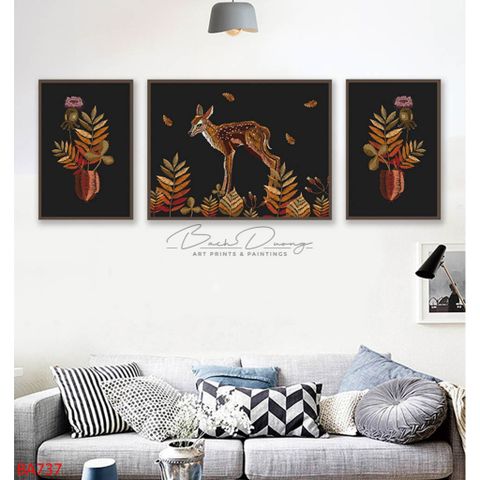  Bộ 3 bức tranh trang trí hưu và cây BA737 
