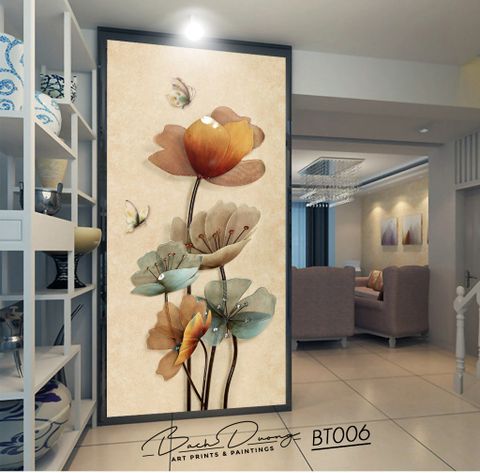  Tranh khổ dọc hoa và bướm BT006 