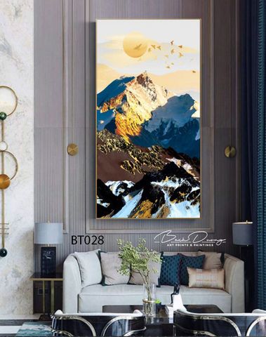  Tranh khổ dọc ngọn núi và đàn chim BT028 