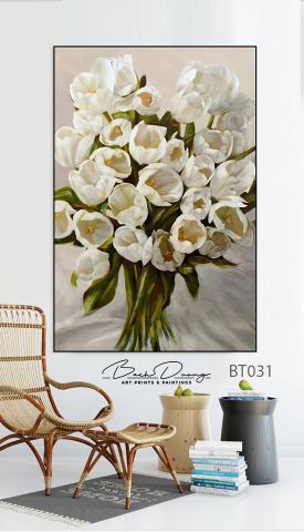  Tranh khổ dọc hoa màu trắng BT031 