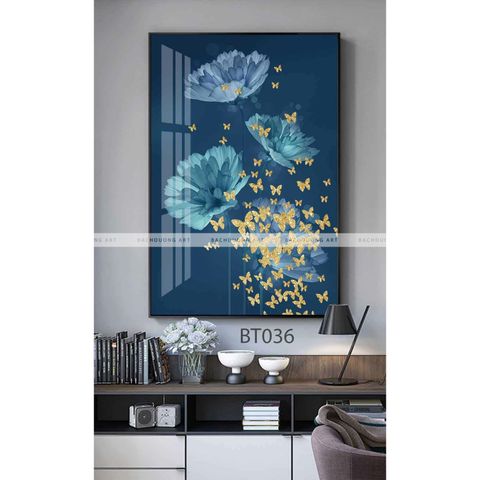  Tranh khổ dọc đàn bướm vàng và hoa BT036 