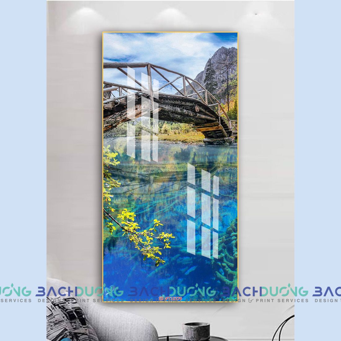  Tranh trang trí cây cầu và hồ nước xanh  FT15379 