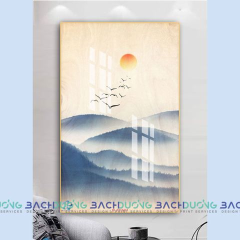  Tranh tráng gương khổ dọc núi và hoàng hôn FT15417 