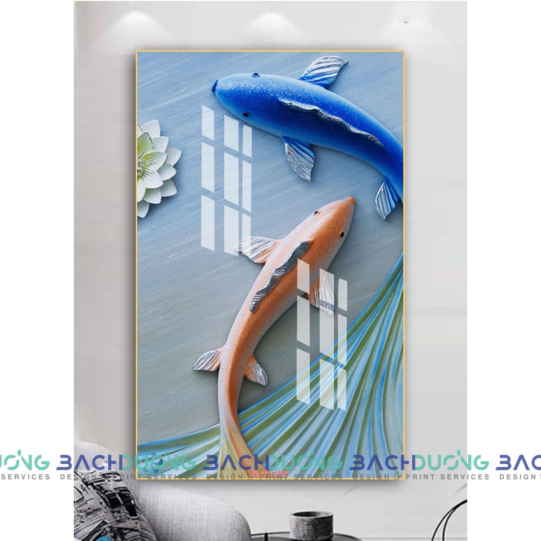  Tranh đôi cá trong hồ sen FT15505 