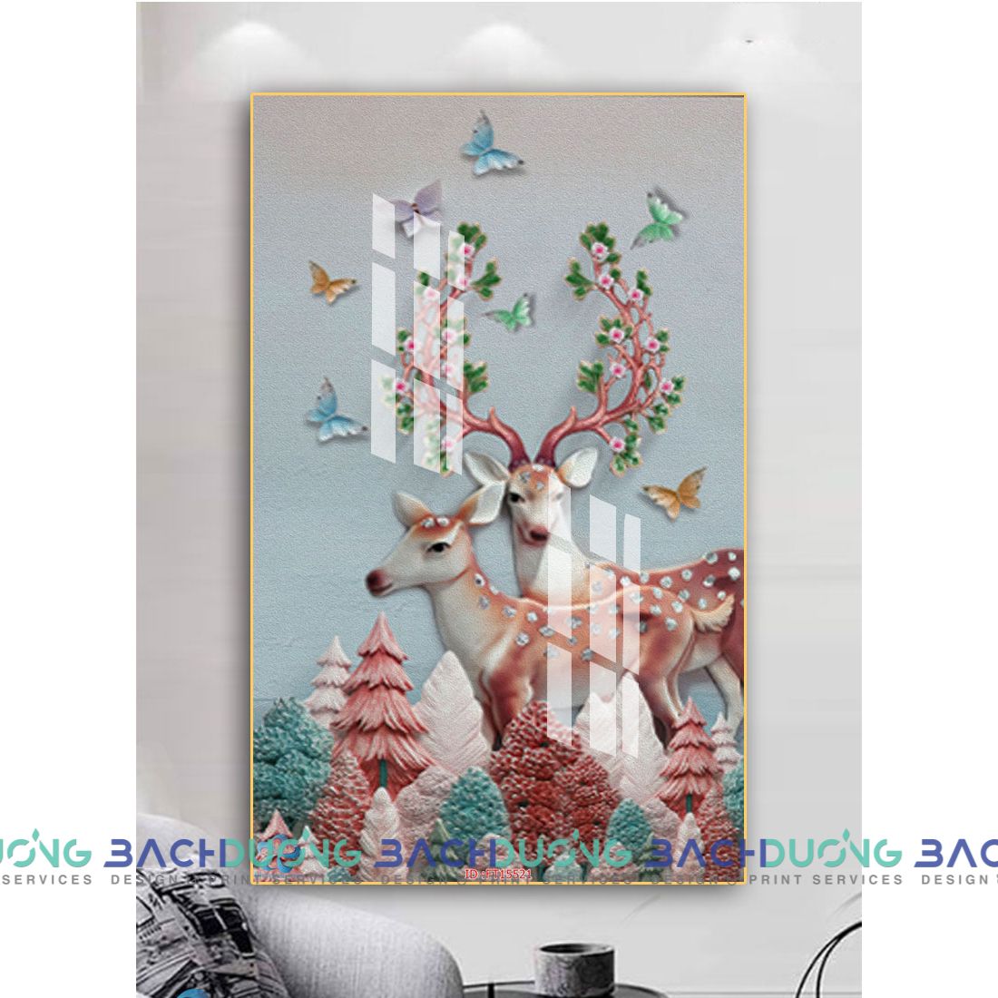  Tranh đôi hưu sừng hoa lá FT15521 