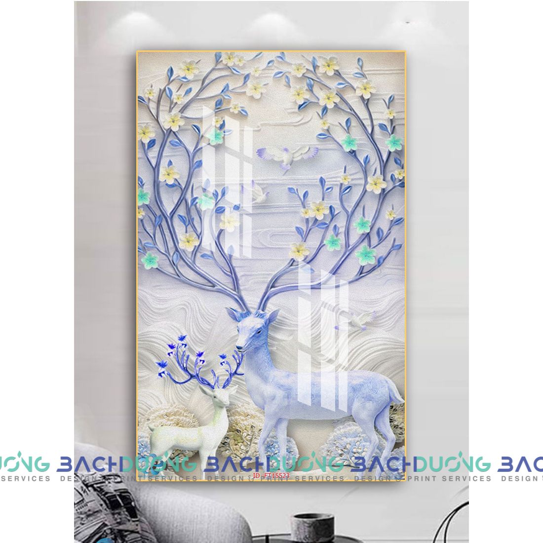  Tranh đôi hưu sừng hoa FT15523 