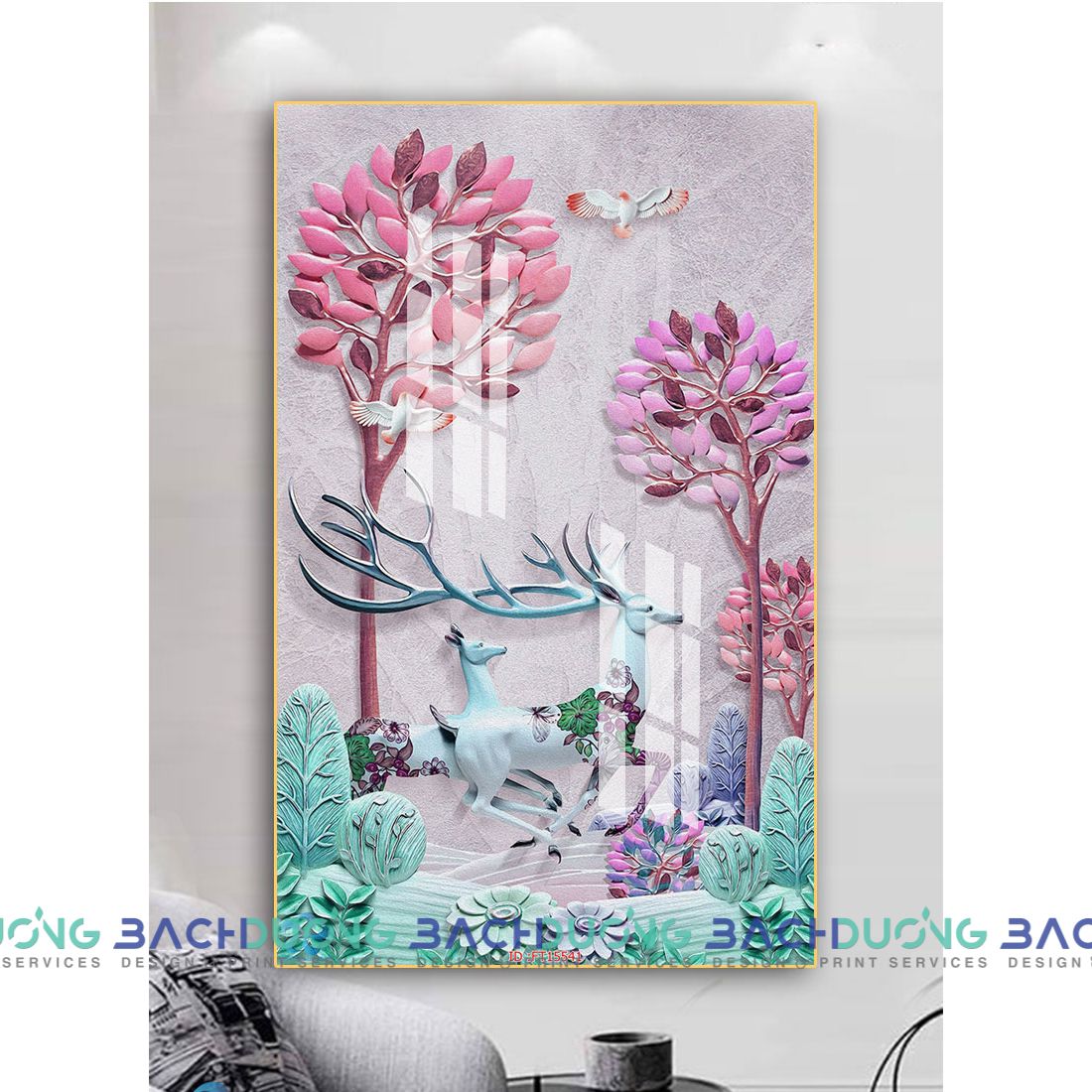  Tranh trang trí hưu và cây FT15541 