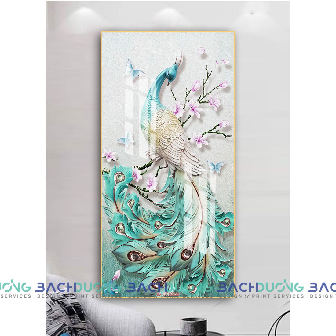  Tranh trang trí chim công khoe sắc FT15560 