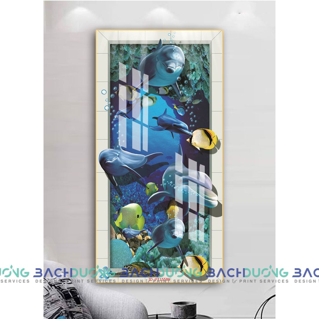  Tranh trang trí đàn cá heo FT15589 