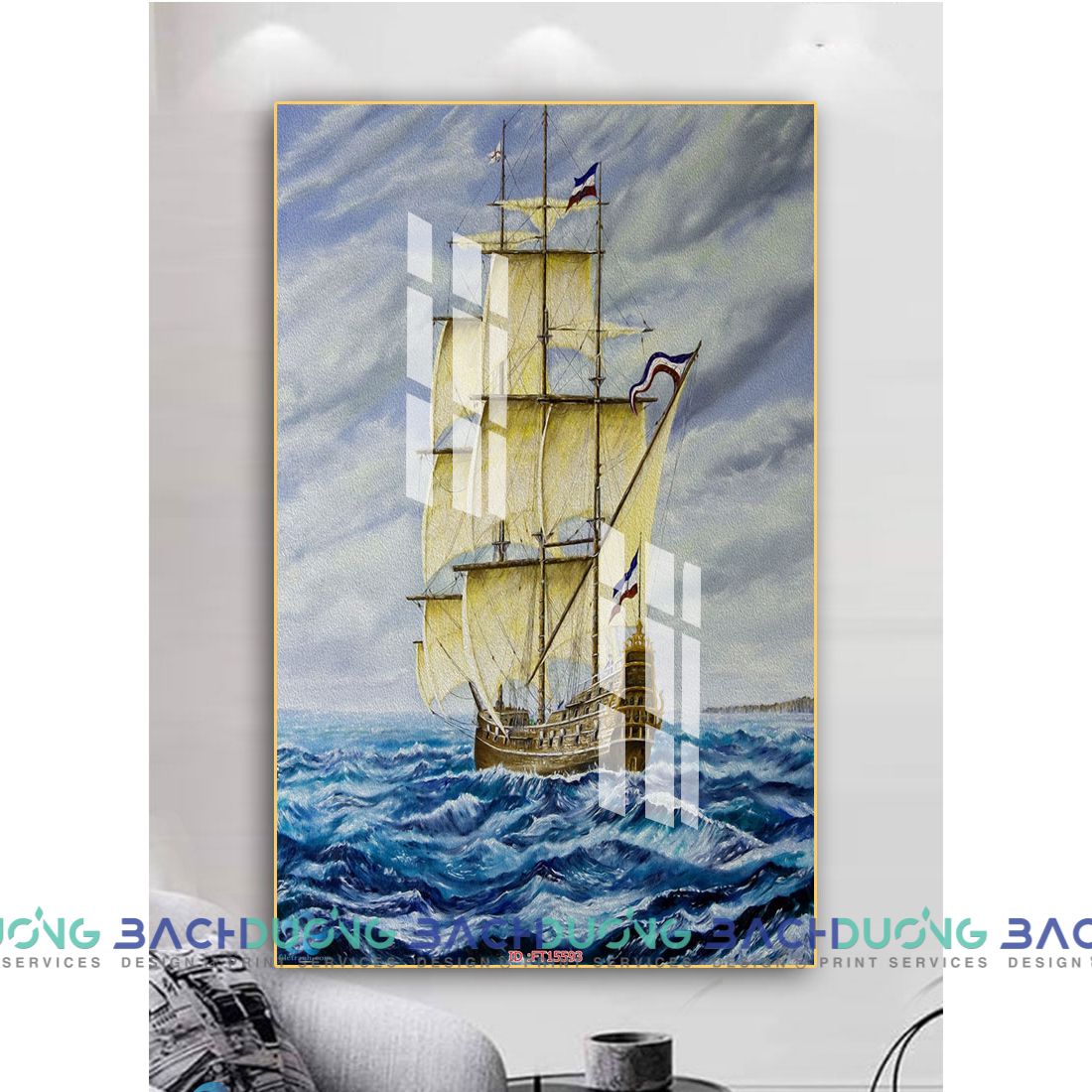  Tranh con thuyền giữa biển cả FT15593 