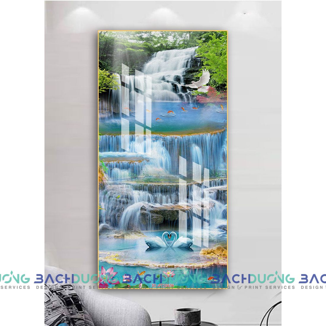  Tranh thác nước và đôi thiên nga FT15636 