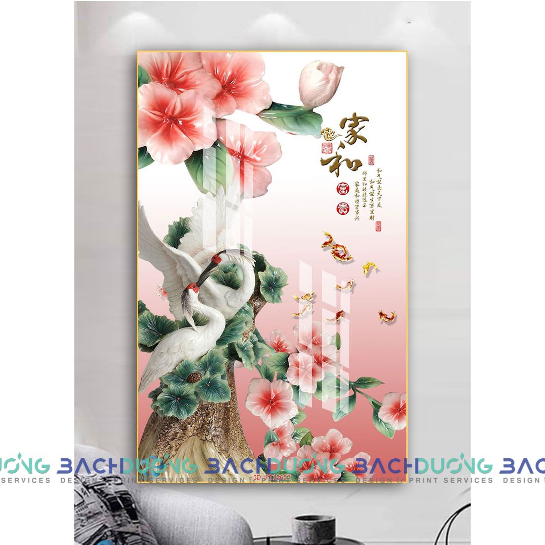  Tranh đôi chim uyên ương và hoa FT15657 