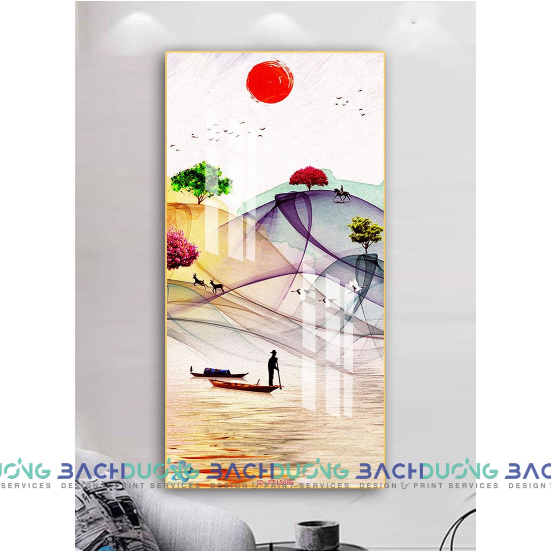  Tranh người lái đò trong hoàng hôn FT15686 