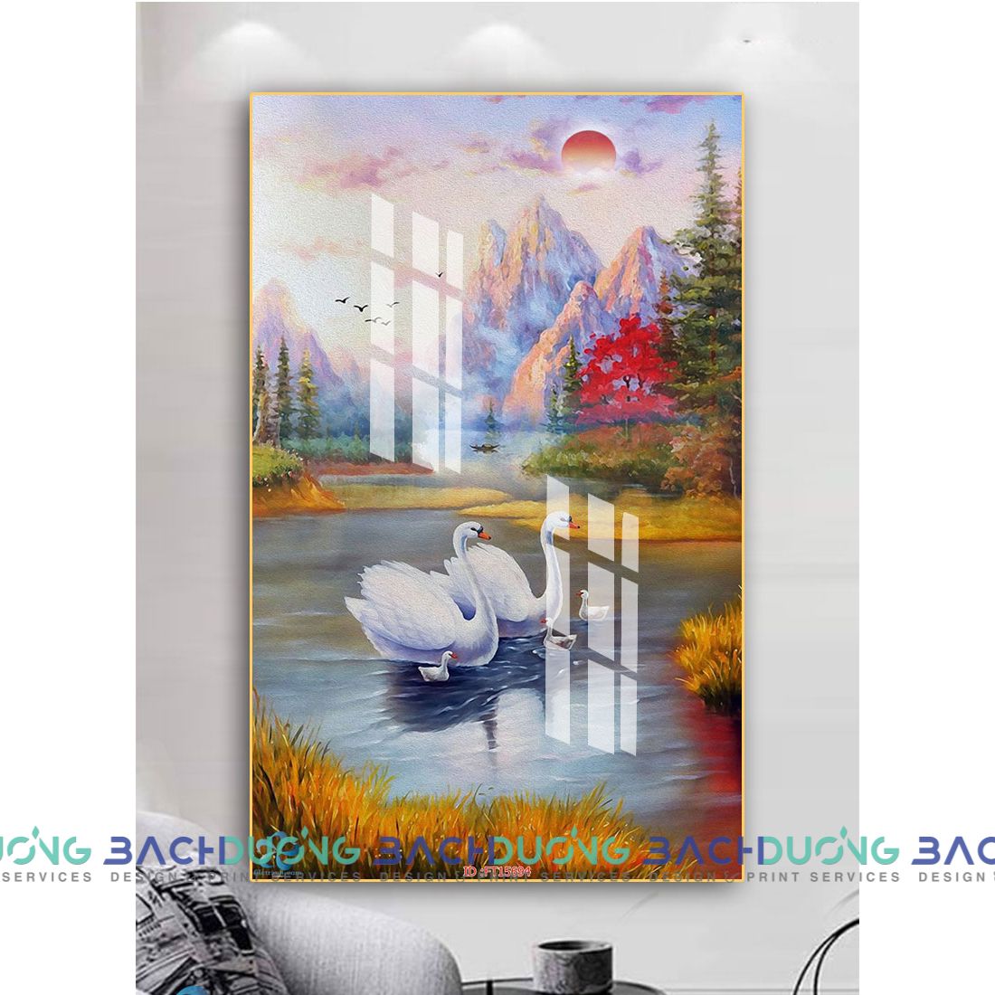  Tranh đôi thiên nga giữa núi rừng FT15694 