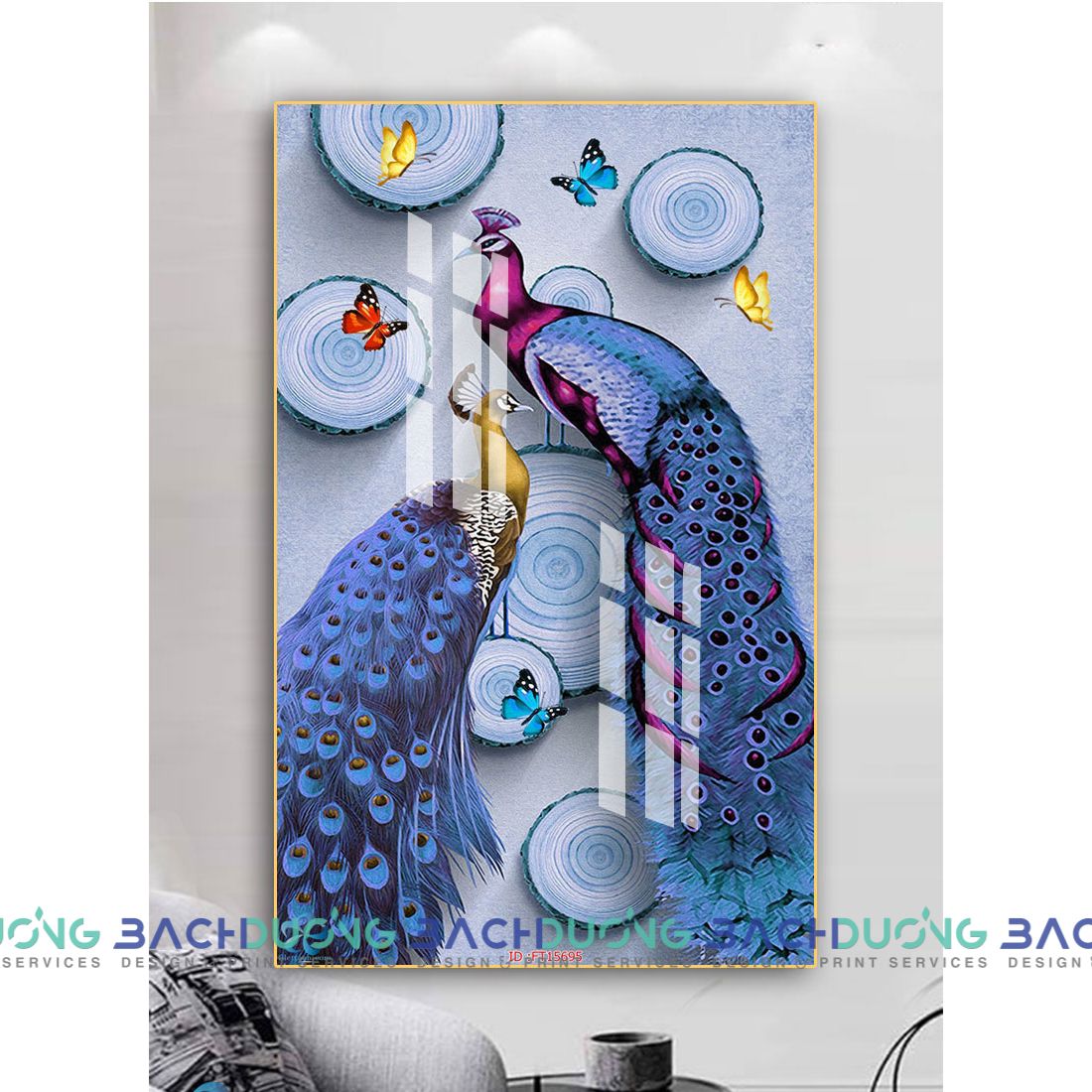  Tranh trang trí đôi chim công ấn tượng FT15695 