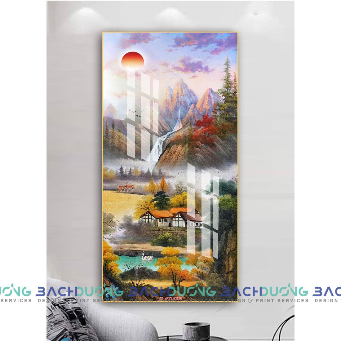  Tranh khung cảnh núi rừng thơ mộng FT15704 