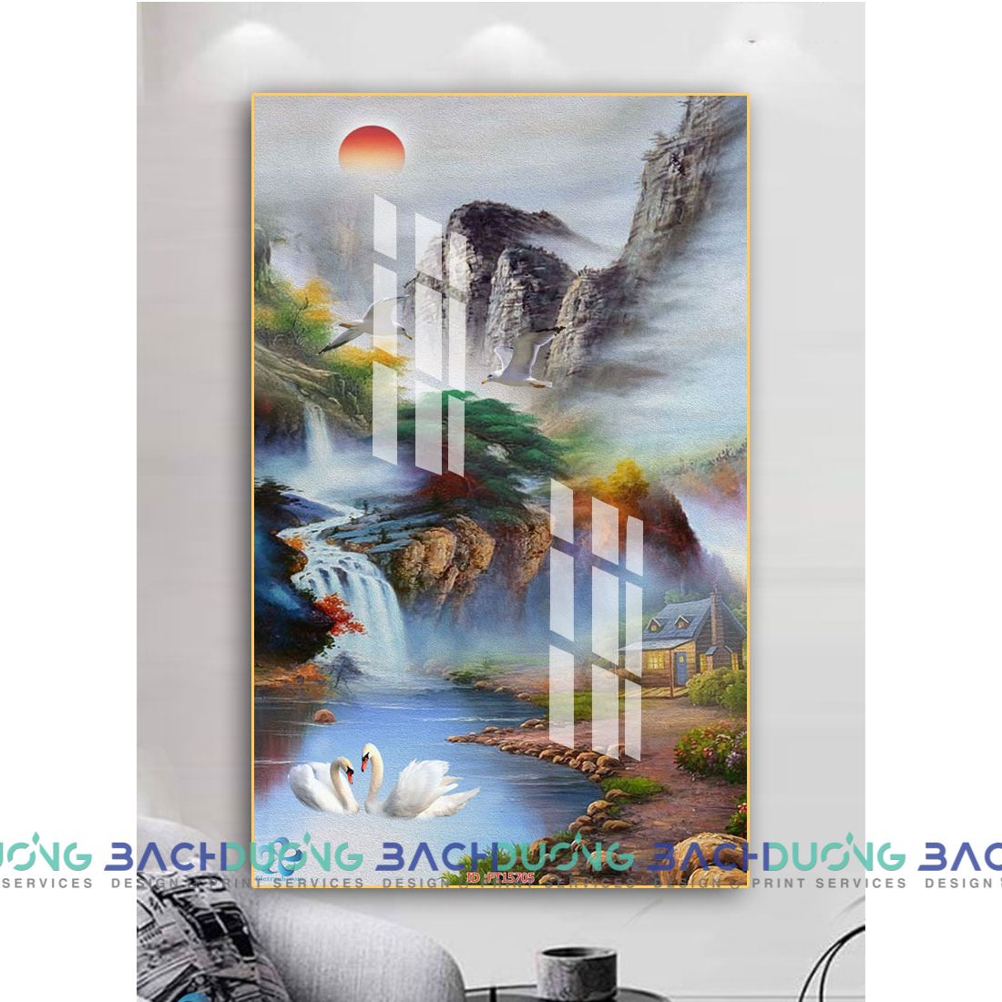  Tranh đôi thiên nga giữa rừng núi FT15705 