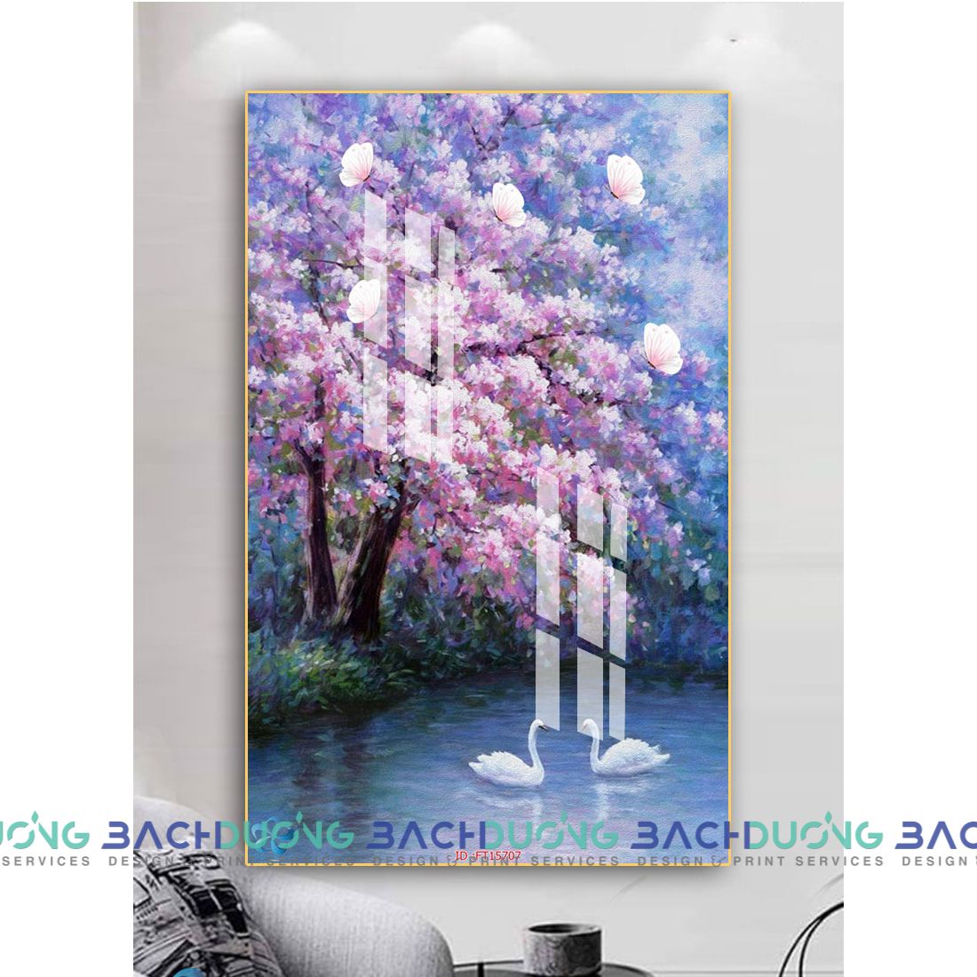  Tranh hồ thiên nga huyền ảo FT15707 