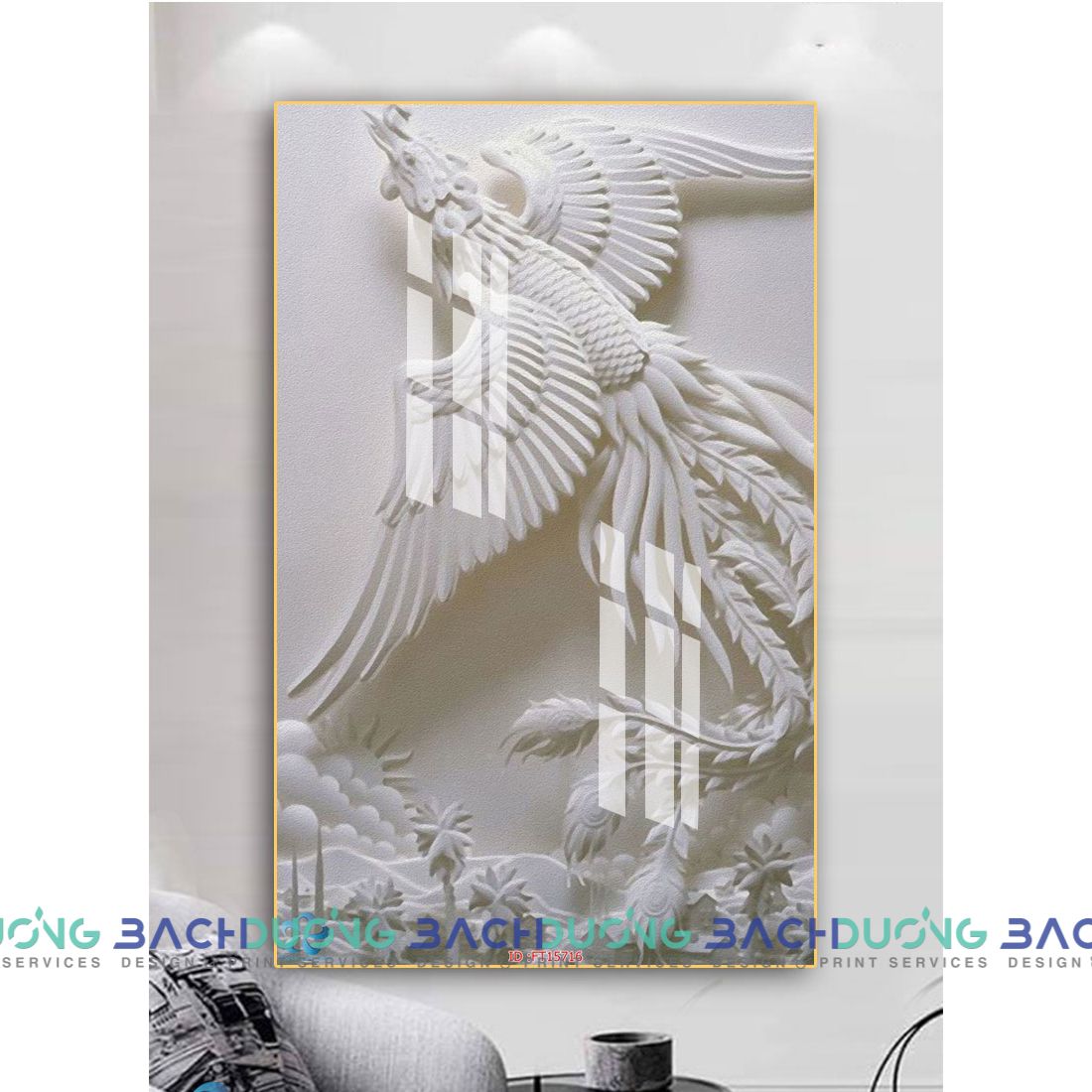  Tranh khắc họa phượng hoàng dương cánh FT15716 
