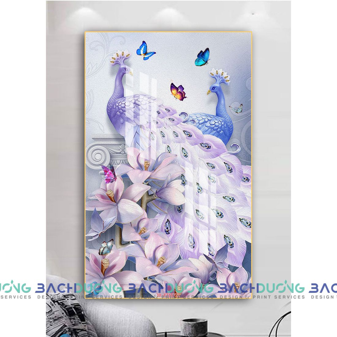  Tranh trang trí đôi chim công khoe sắc FT15722 
