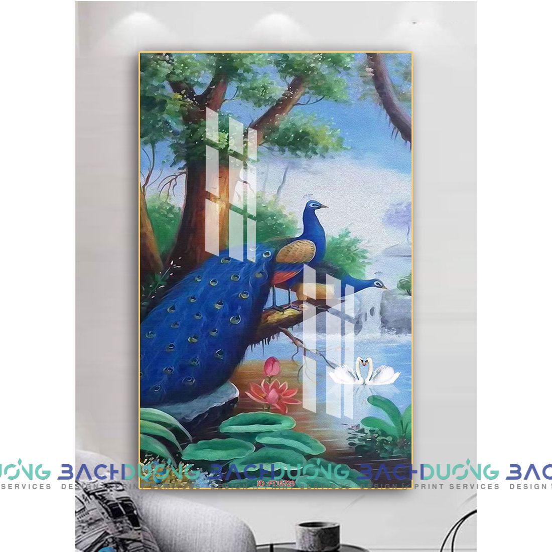  Tranh trang trí đôi chim công và thiên nga FT15723 