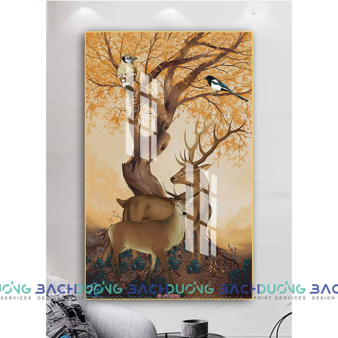  Tranh trang trí đôi hưu và cây lá FT15731 