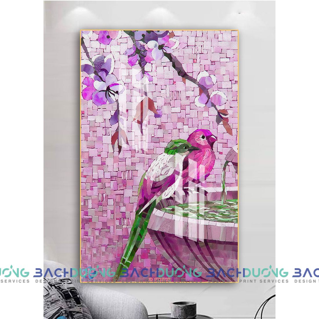  Tranh trang trí đôi chim và hoa FT15737 