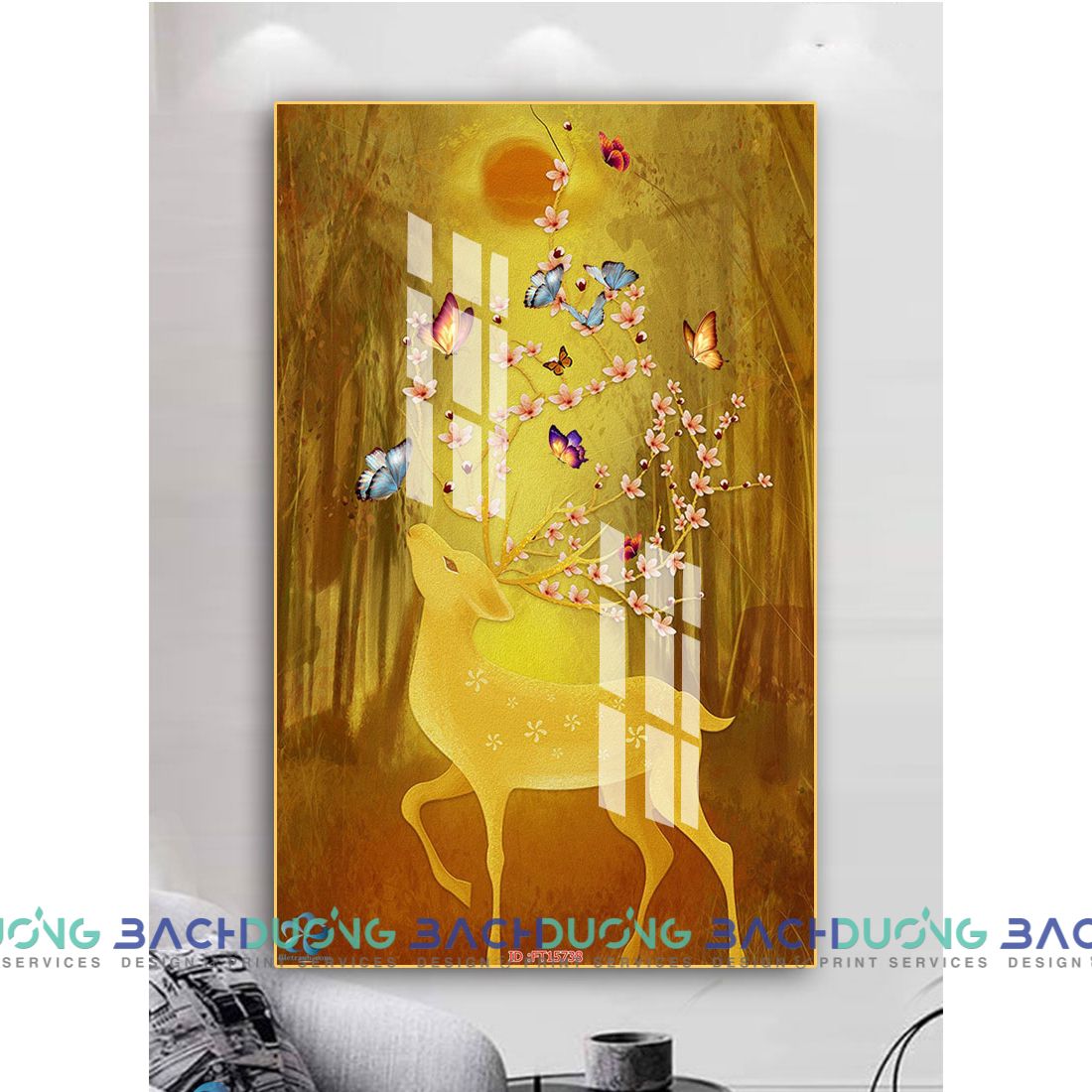 Tranh trang trí hưu, bướm và hoa FT15738 