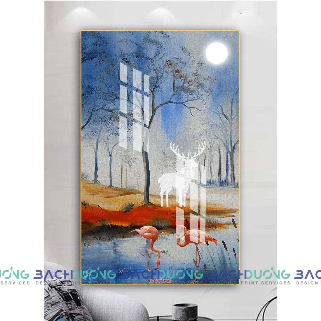  Tranh trang trí hưu, hạc và cây FT15739 