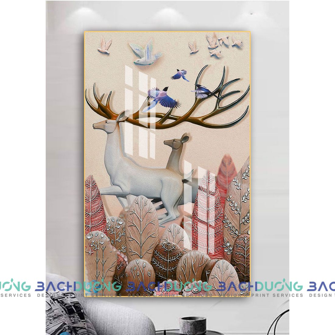  Tranh trang trí hưu và cây FT15740 