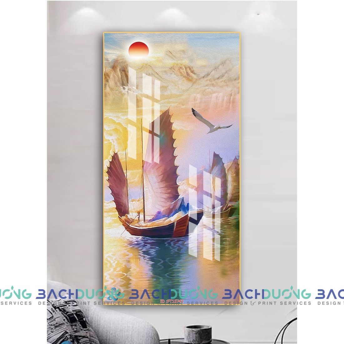  Tranh con thuyền và hoàng hôn FT15742 