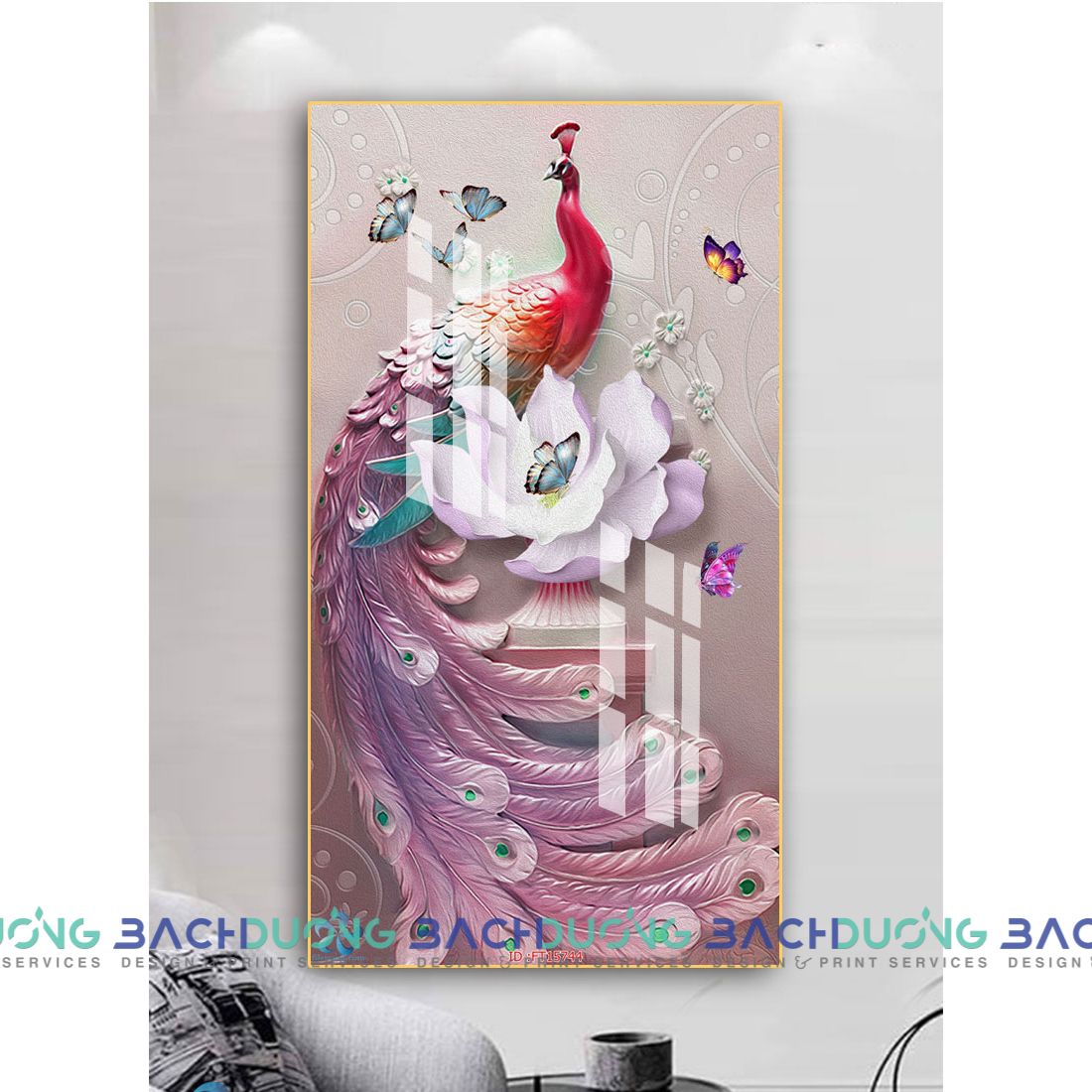  Tranh chim công khoe sắc FT15744 