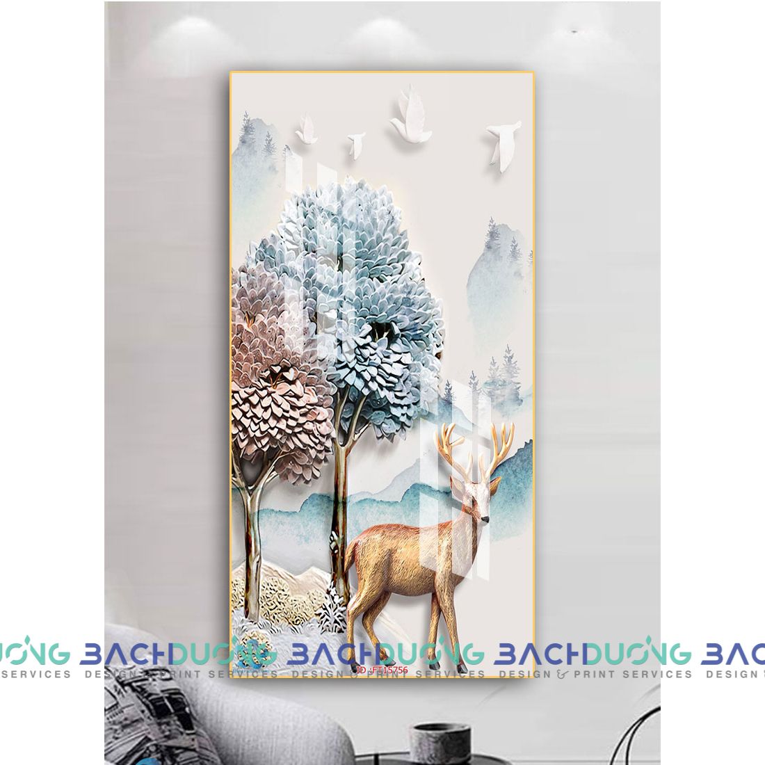  Tranh trang trí hưu và cây FT15756 