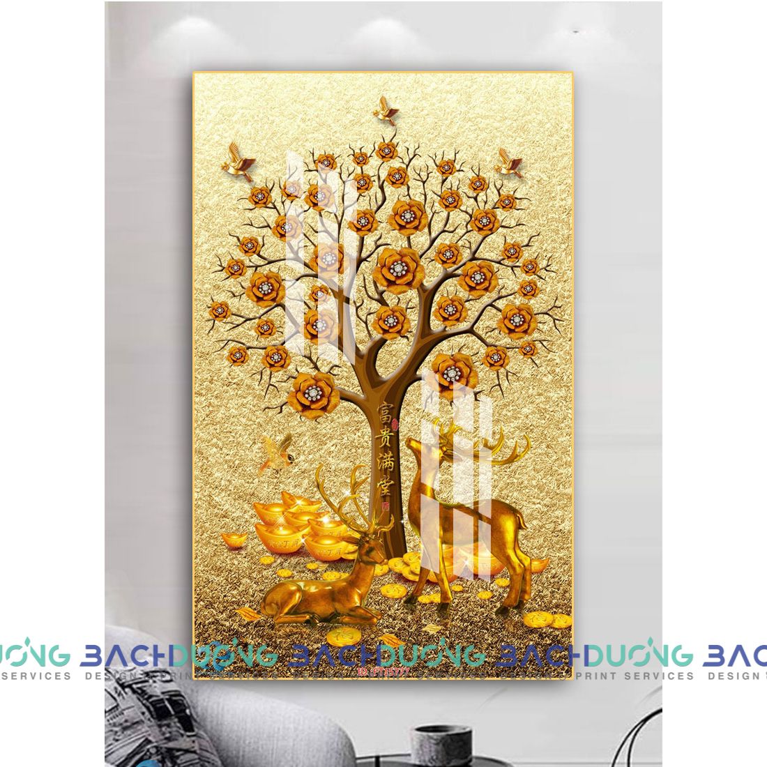  Tranh hưu vàng và cây rụng vàng FT15777 