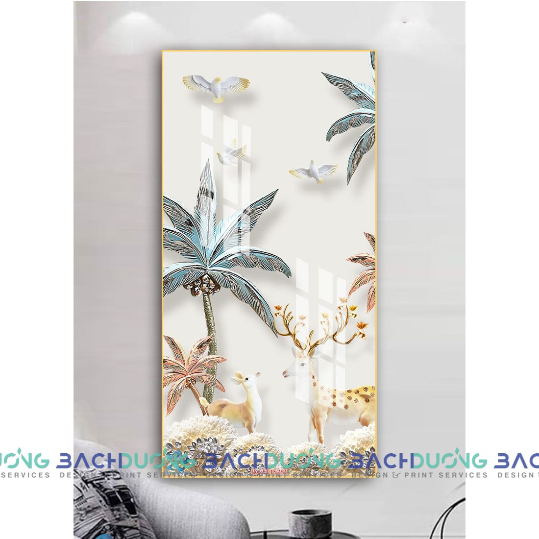  Tranh trang trí đôi hưu và cây FT15781 