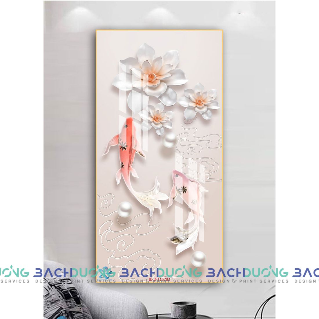  Trang trang trí đôi cá và hoa FT15782 