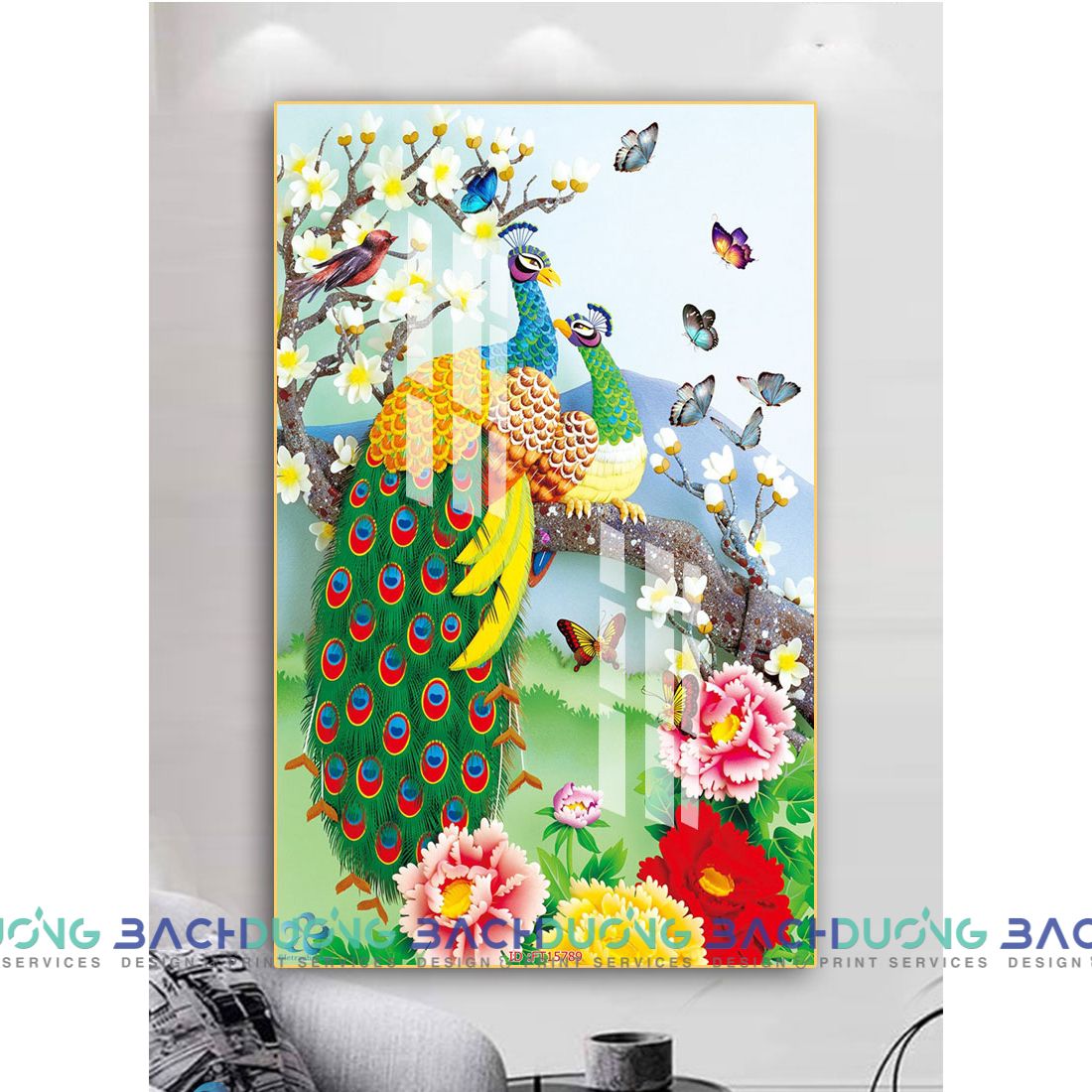  Trang trang trí chim công và hoa rực rỡ FT15789 