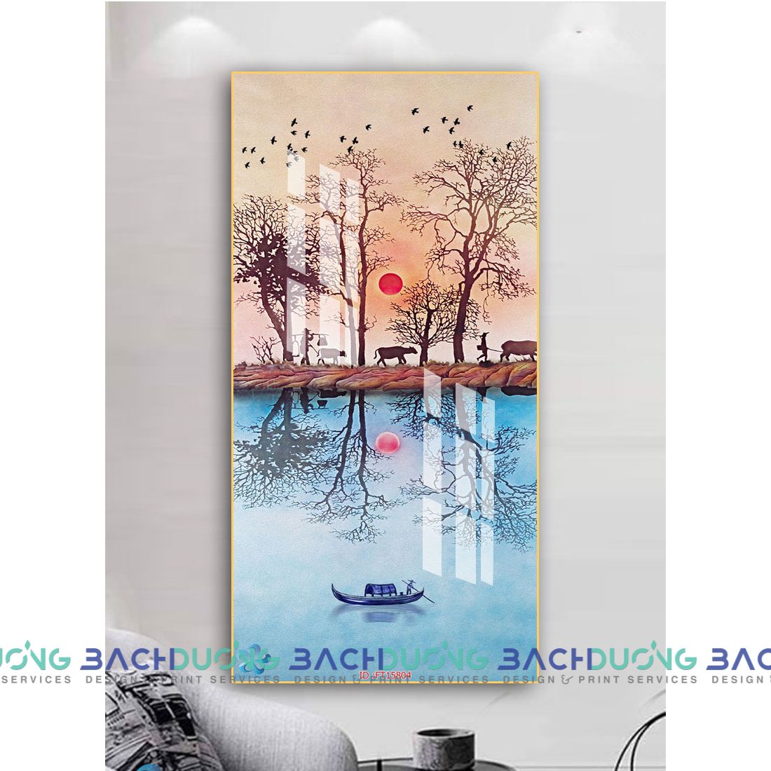  Tranh hoàng hôn bên sông FT15804 