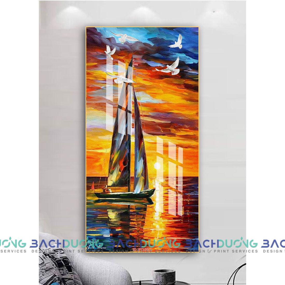 Tranh con thuyền dương buồm trong hoàng hôn FT15812 