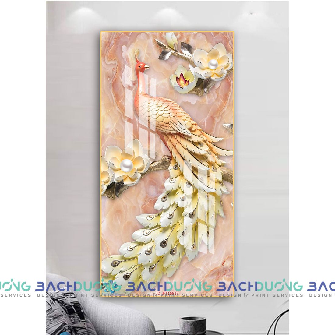  Tranh Chim công và nhành hoa khoe sắc FT15819 