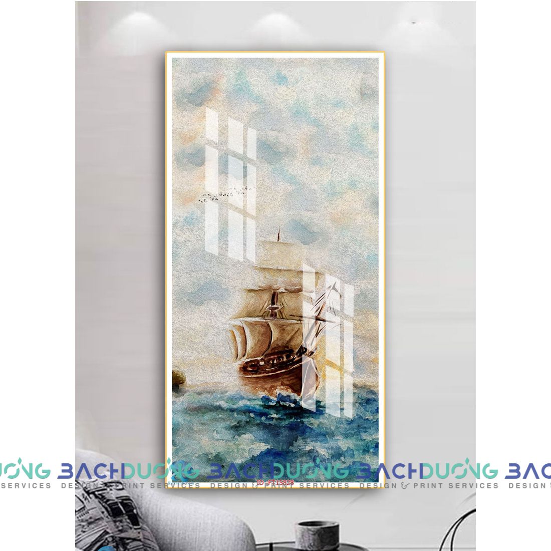  Tranh con thuyền căng buồm giữa biển khơi FT15828 