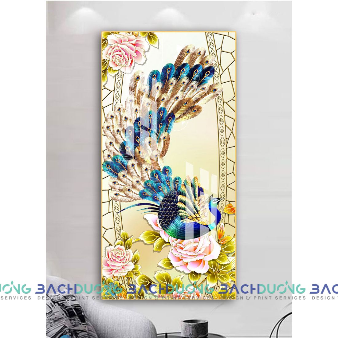  Tranh tranh trí chim công khoe sắc FT15834 