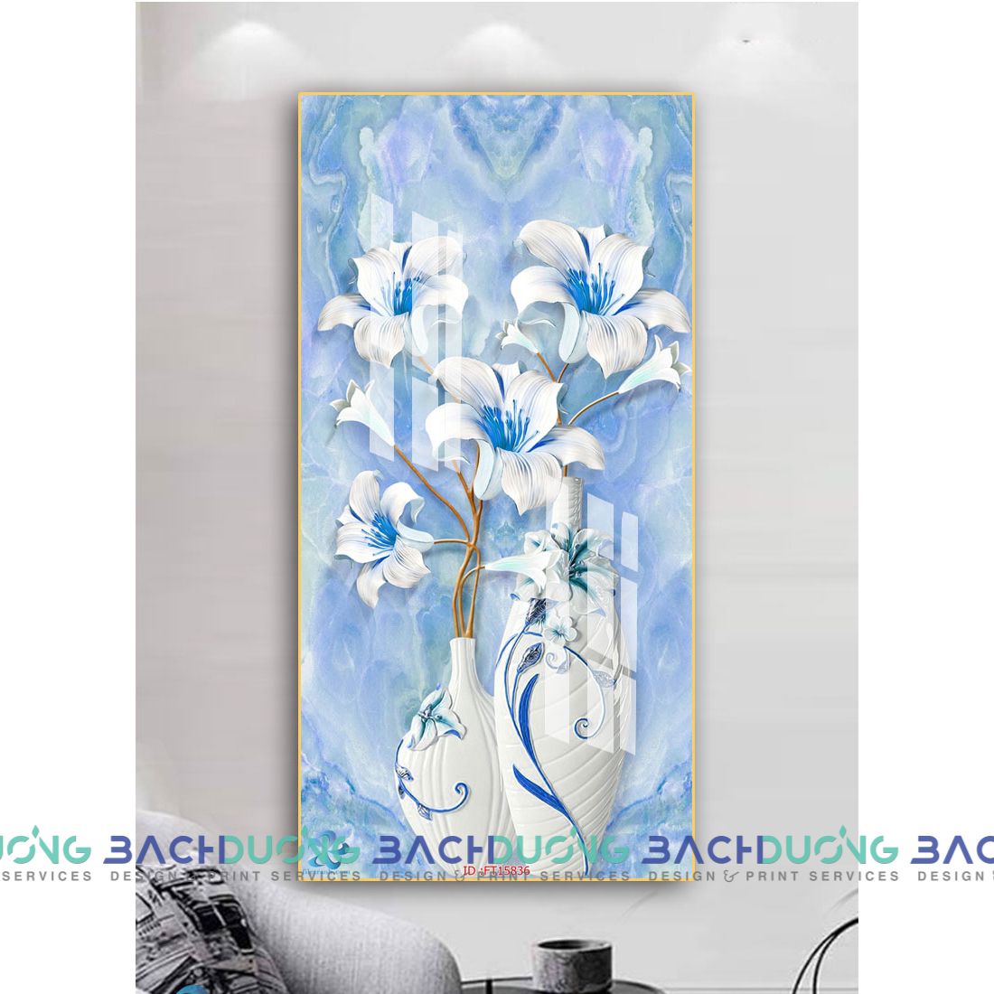  Tranh trang trí bình hoa trắng nở rộ FT15836 