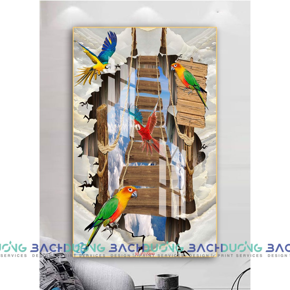  Tranh trang trí Đàn chim đậu trên cây cầu FT15840 
