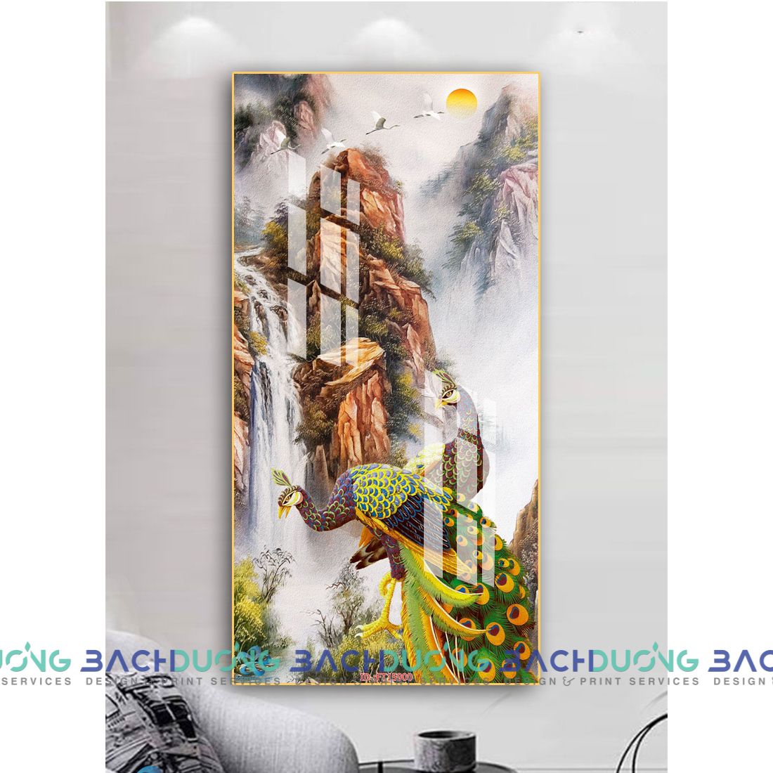  Tranh trang trí chim công và núi rừng tráng lệ FT15900 